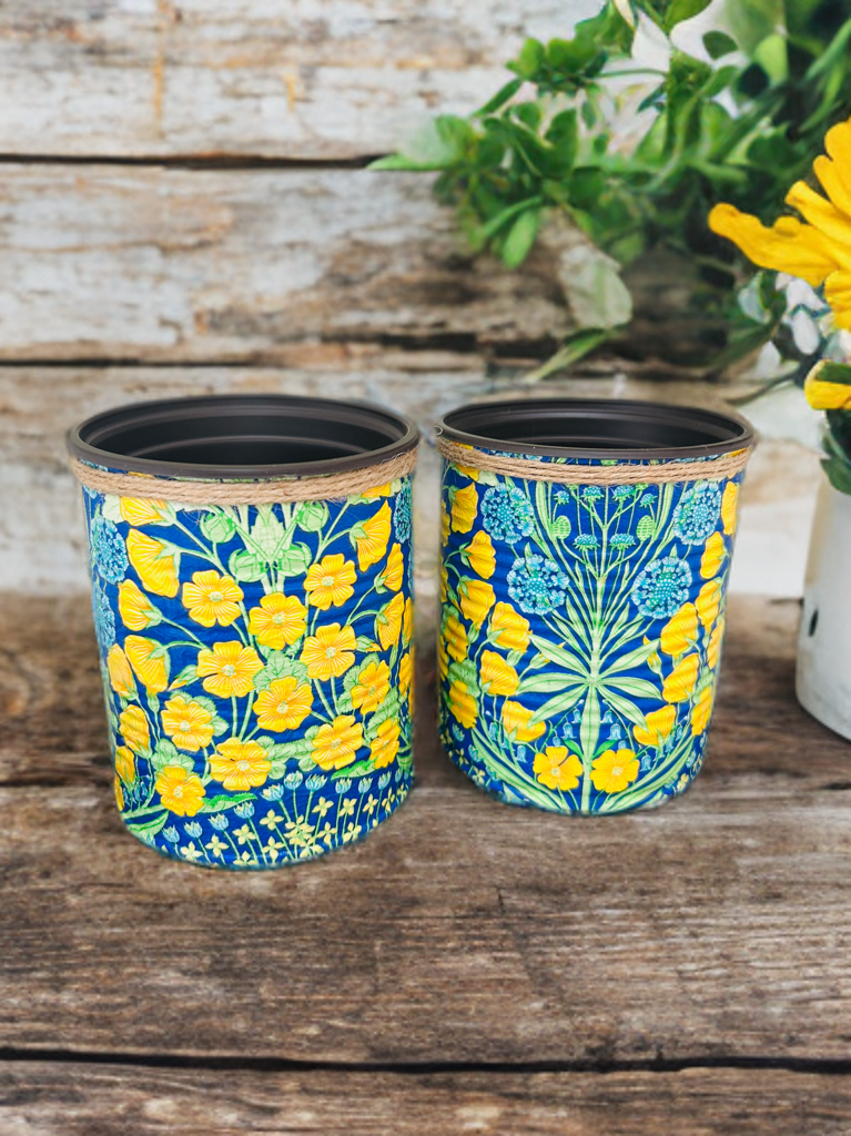 Blue & Yellow Botanical Indoor House Plant Pot - 10cm