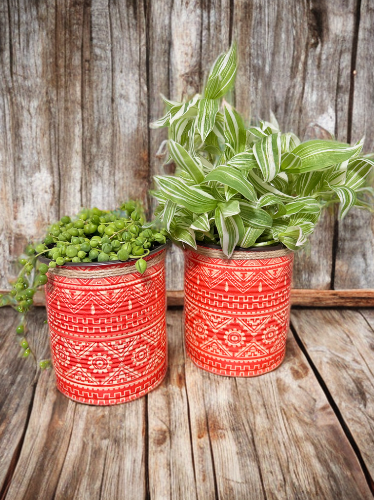 Red Aztec Tribal Indoor House Plant Pot - 10cm