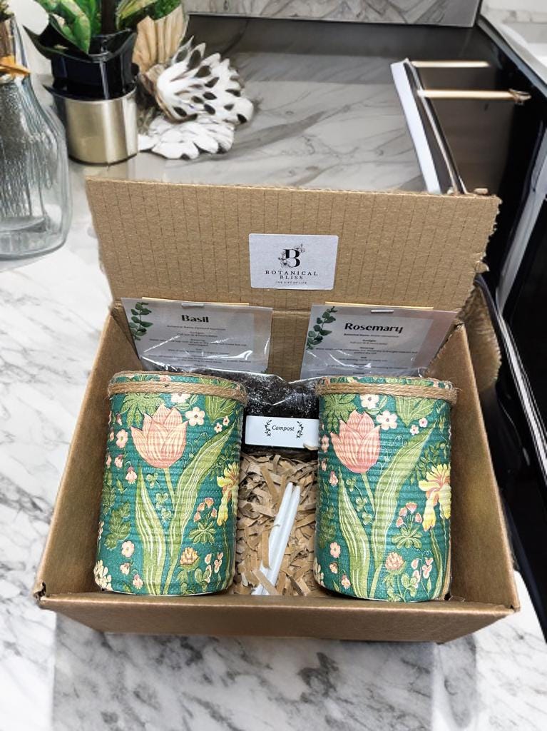 Vintage Green & Cream Floral Grow Your Own Herbs Gift Set