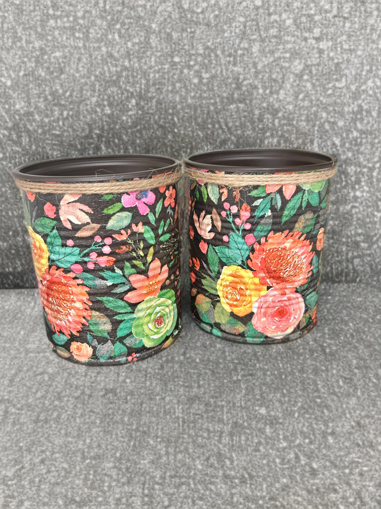 Black Vibrant Peach & Mint Floral Indoor House Plant Pot - 10cm