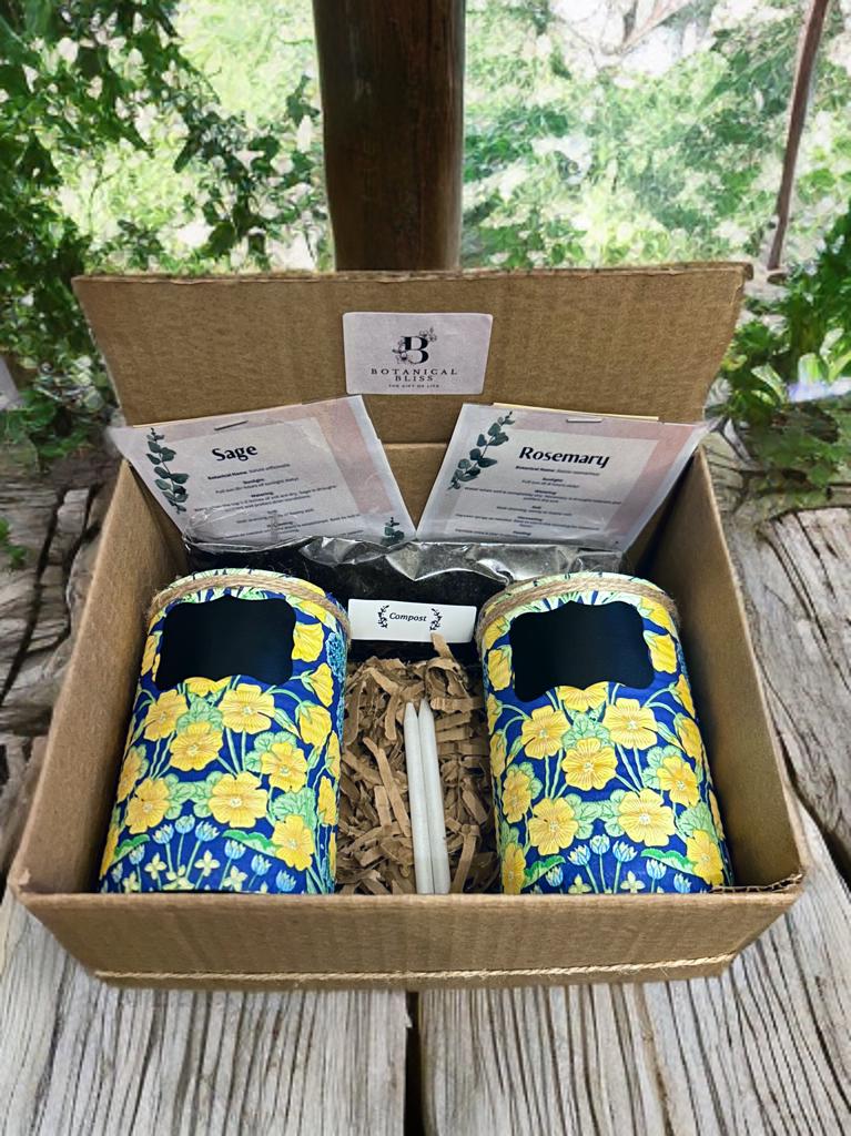 Yellow & Blue Floral Grow Your Own Herbs Garden Gift Set