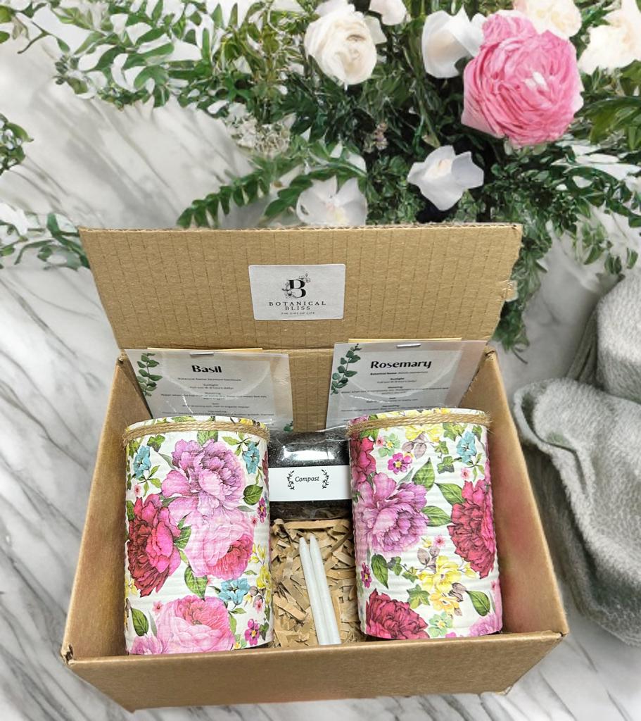 Peony Red & Purple Floral Grow Your Own Herbs Gift Set