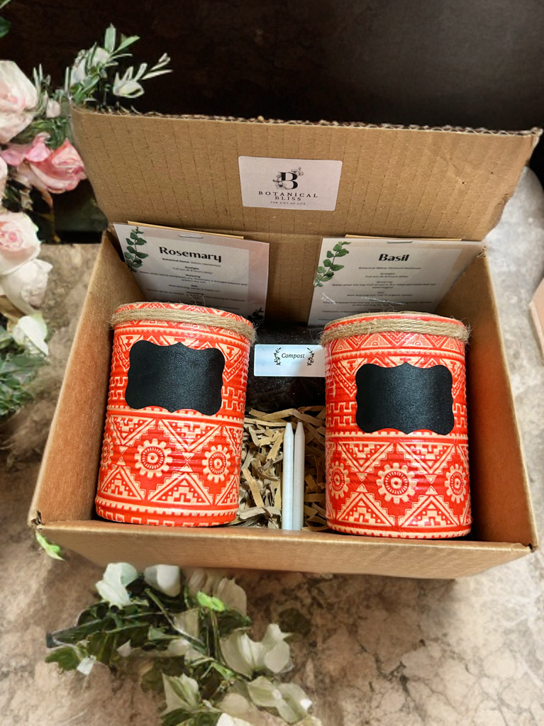 Red Aztec Tribal Grow Your Own Herbs Gift Set