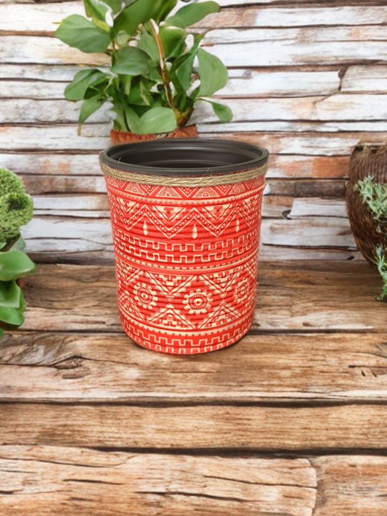 Red Aztec Tribal Indoor House Plant Pot - 10cm