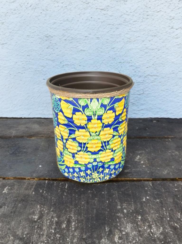 Blue & Yellow Botanical Indoor House Plant Pot - 10cm