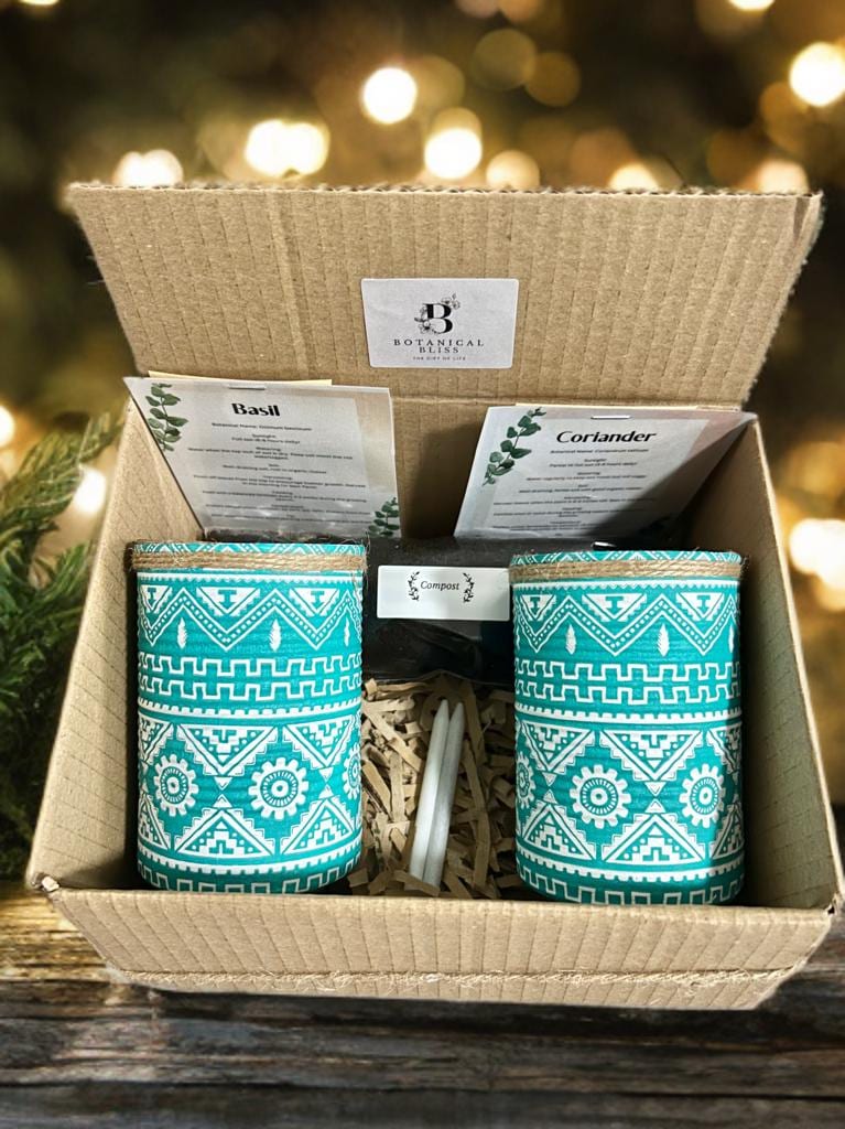 Teal Aztec Tribal Grow Your Own Herbs Garden Gift Set
