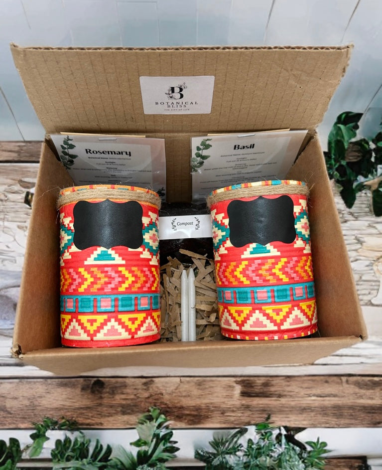 Red Yellow Blue Aztec Tribal Grow Your Own Herbs Garden Gift Set