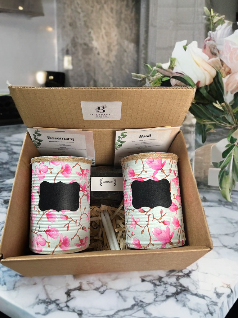 Cherry Blossom Pink & Grey Grow Your Own Herbs Garden Gift Set
