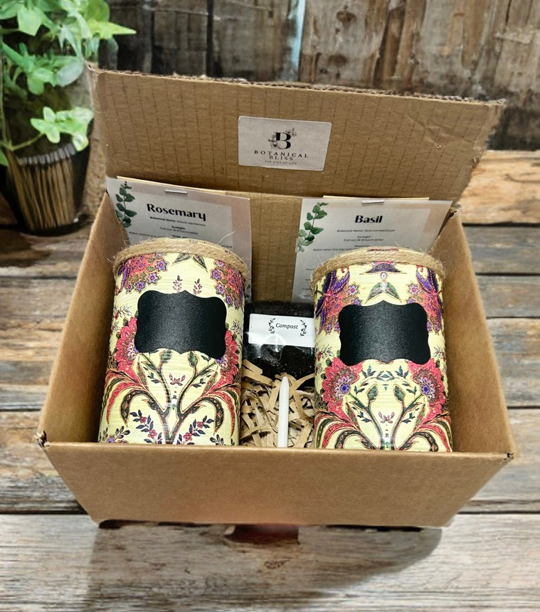 Cream Oriental Floral Grow Your Own Herb Gift Set