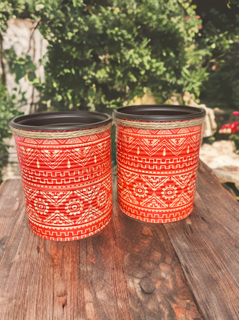 Red Aztec Tribal Indoor House Plant Pot - 10cm