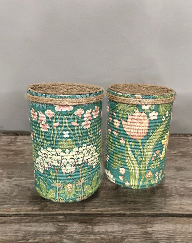 Vintage Grün & Creme Blumenmuster Kräuter selbst anpflanzen Geschenkset