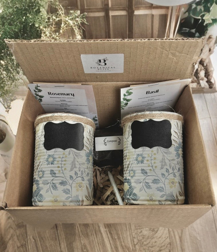 Cream & Duck Egg Blue Floral Grow Your Own Herb Garden Gift Set