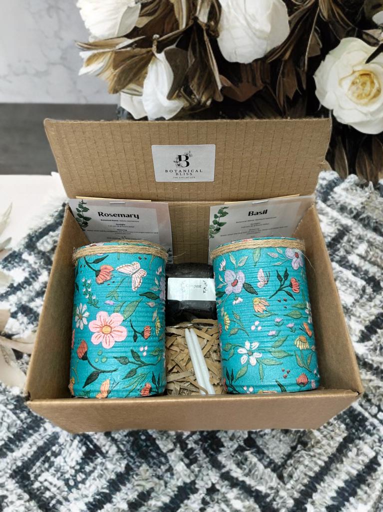 Teal Floral Japanese Garden Grow Your Own Gift Set