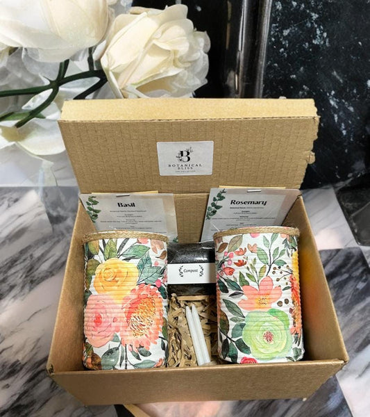 Apricot & Mint Floral Grow Your Own Herbs Garden Gift Set
