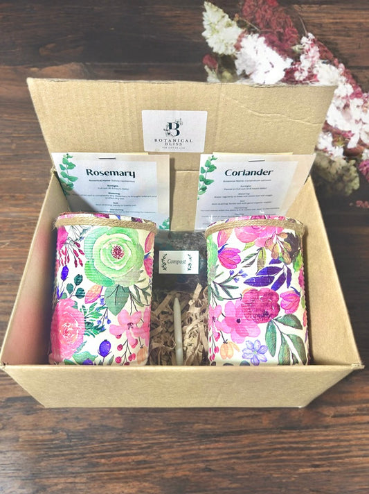 Watercolour Floral Pink & Mint Grow Your Own Herb Garden Gift Set
