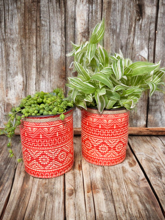 Red Aztec Tribal Indoor House Plant Pot - 10cm