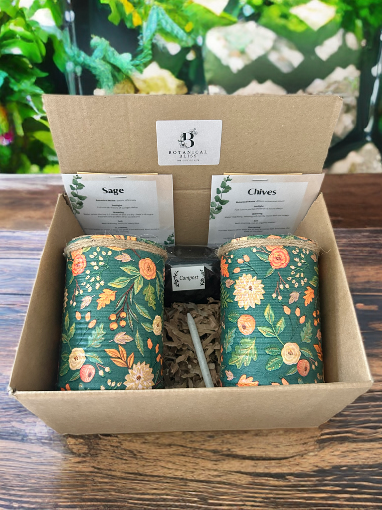 Vintage Green & Orange Floral Grow Your Own Herb Garden Gift Set