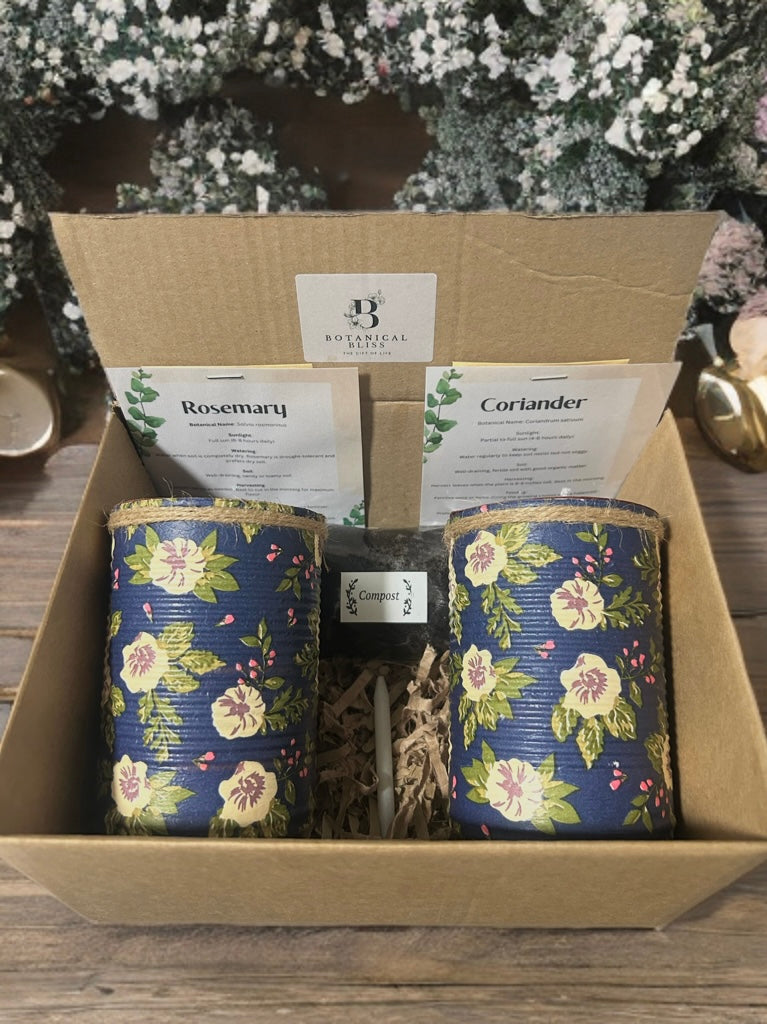 Navy & Cream Floral Grow Your Own Herb Garden Gift Set