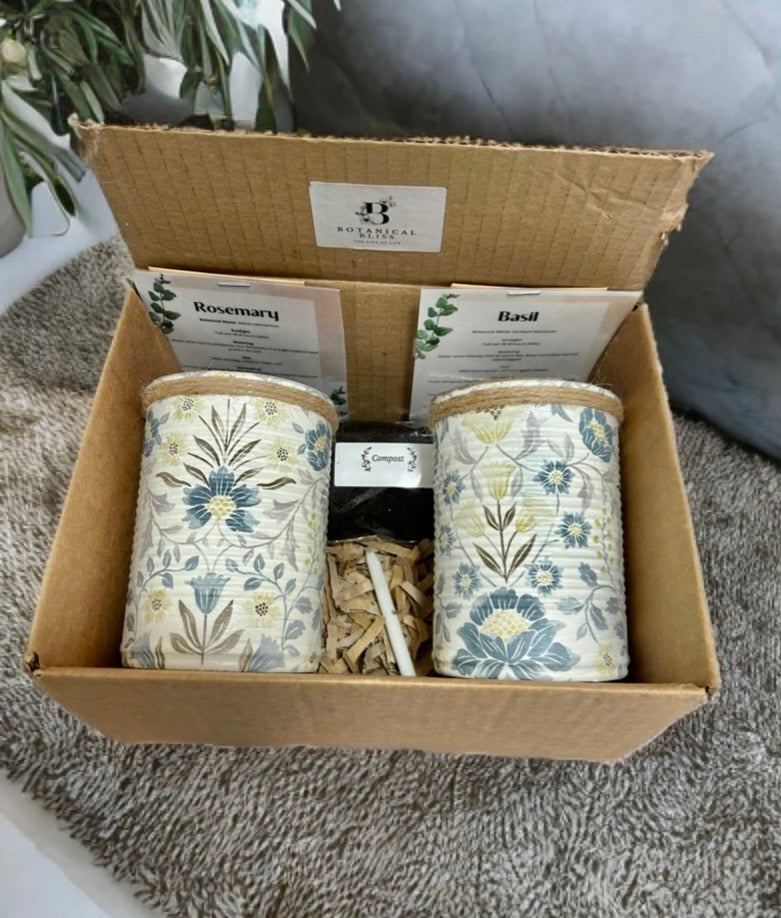 Cream & Duck Egg Blue Floral Grow Your Own Herb Garden Gift Set