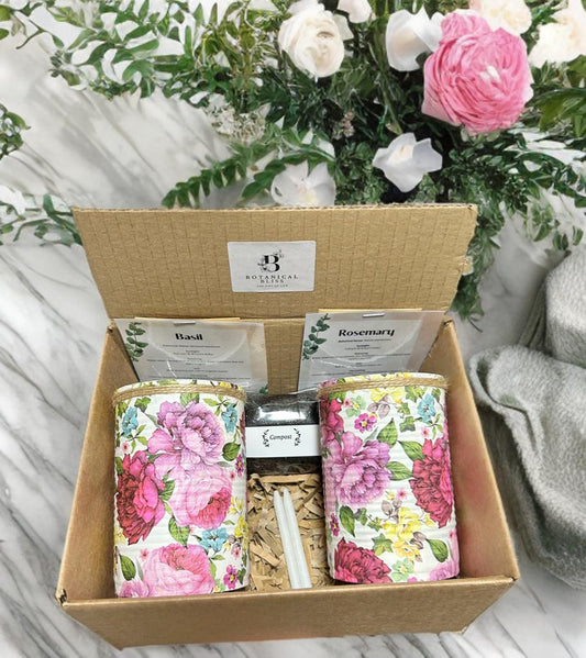 Peony Red & Purple Floral Grow Your Own Herbs Gift Set