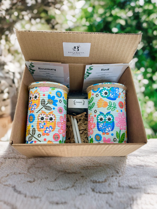 Retro Owl Grow Your Own Herbs Garden Gift Set