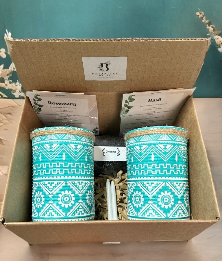 Teal Aztec Tribal Grow Your Own Herbs Garden Gift Set