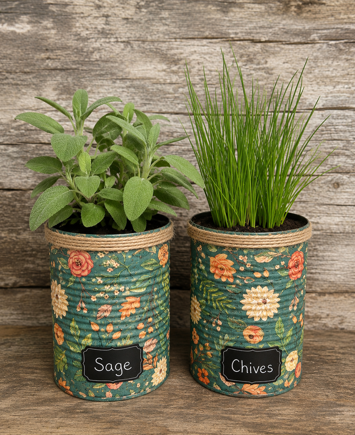 Vintage Green & Orange Floral Grow Your Own Herb Garden Gift Set