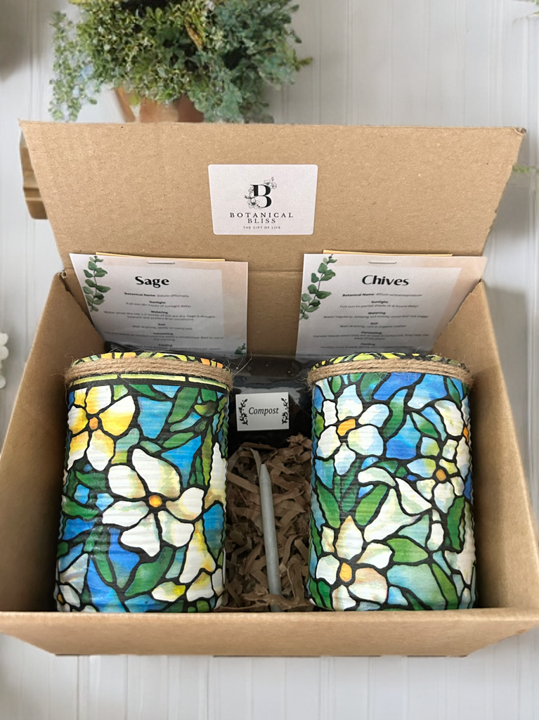 Stained Glass Floral Grow Your Own Herb Garden Gift Set