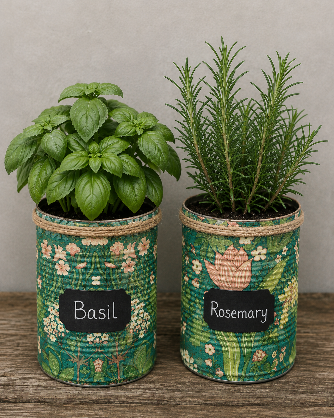 Vintage Grün & Creme Blumenmuster Kräuter selbst anpflanzen Geschenkset