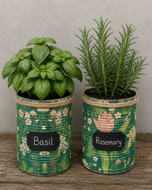 Vintage Grün & Creme Blumenmuster Kräuter selbst anpflanzen Geschenkset
