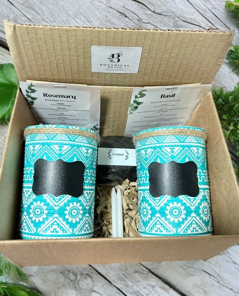 Teal Aztec Tribal Grow Your Own Herbs Garden Gift Set
