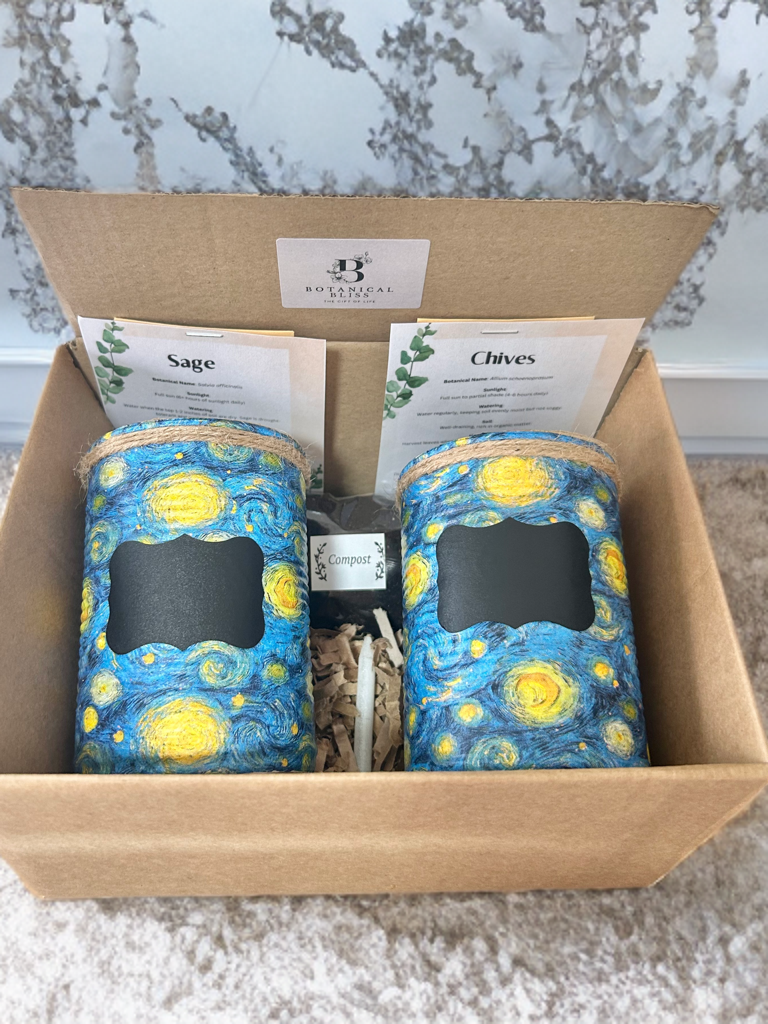 Van Goph inspired Starry Night Grow Your Own Herb Garden Gift Set