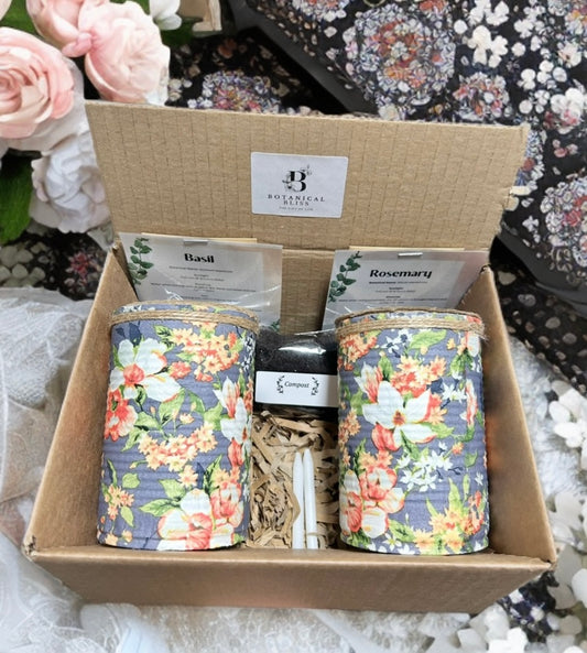 Vintage Floral Peach & Cream Grow Your Own Herbs Gift Set