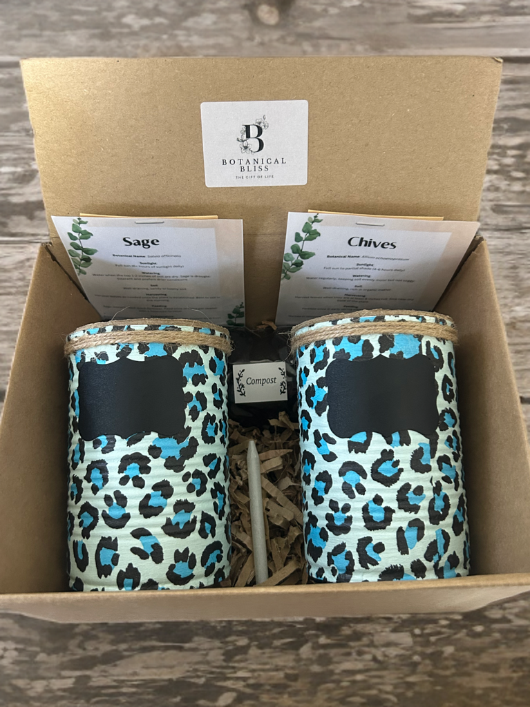 Blue Leopard Print Grow Your Own Herb Garden Gift Set