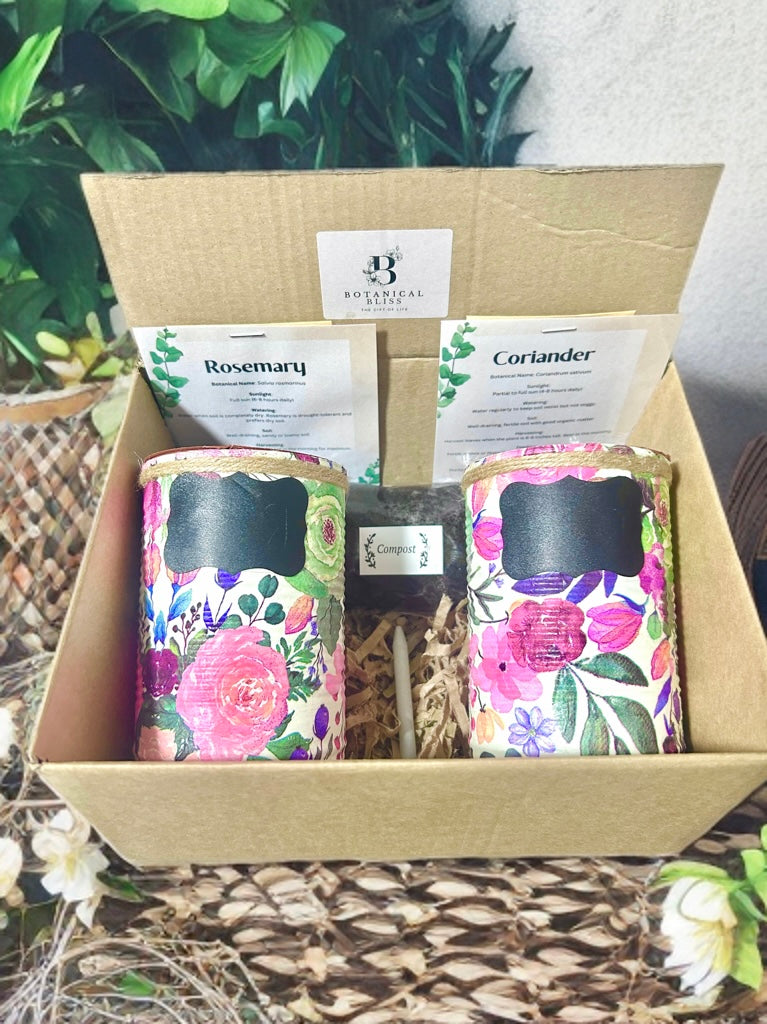 Watercolour Floral Pink & Mint Grow Your Own Herb Garden Gift Set