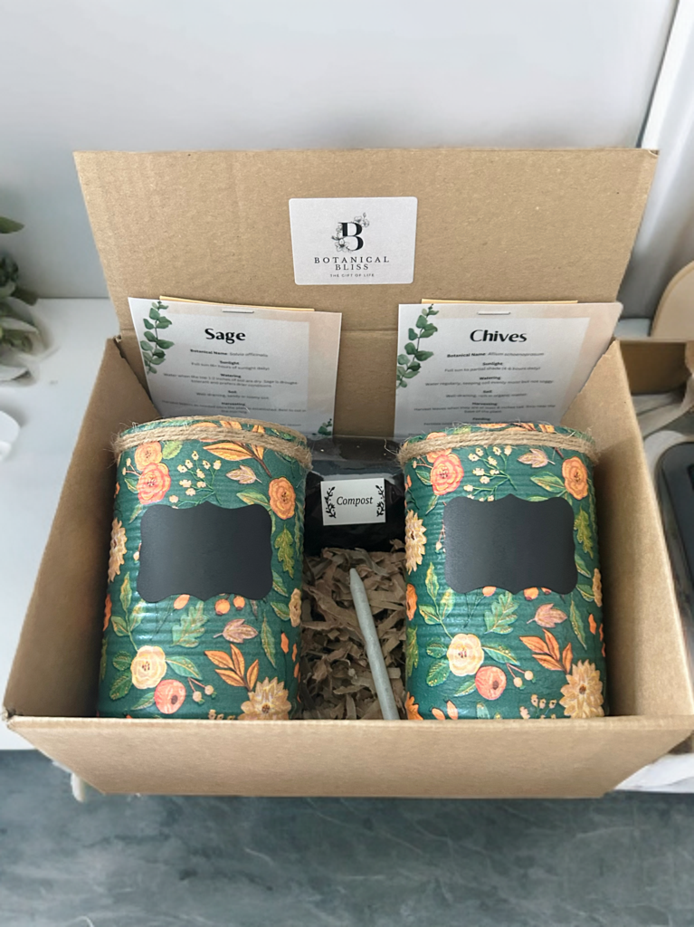 Vintage Green & Orange Floral Grow Your Own Herb Garden Gift Set