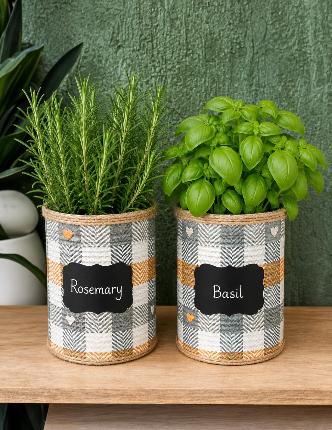Rustikales Vichykaro-Kräuter-Geschenkset zum Selbstanbauen