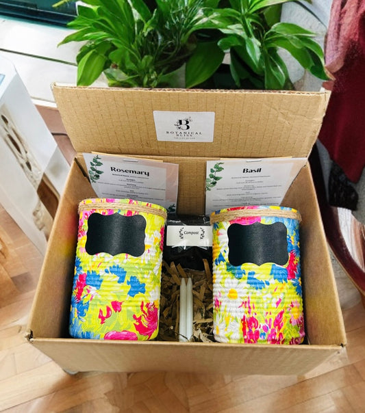 Neon Green Pink Blue Floral Grow Your Own Herbs Gift Set