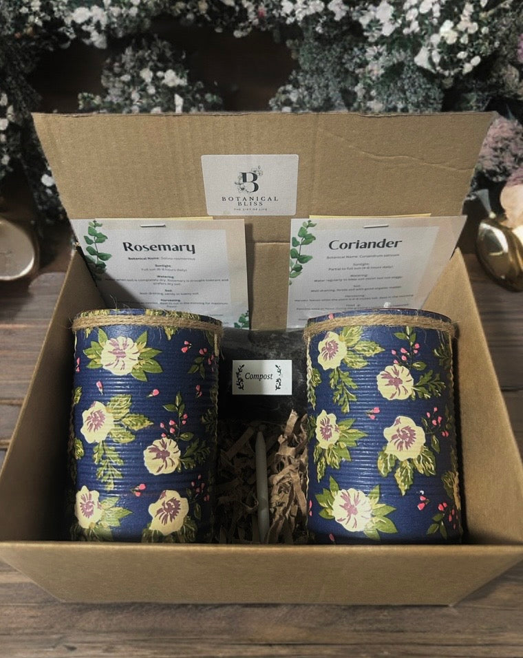 Navy & Cream Floral Grow Your Own Herb Garden Gift Set