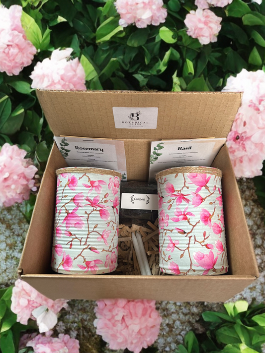Cherry Blossom Pink & Grey Grow Your Own Herbs Garden Gift Set