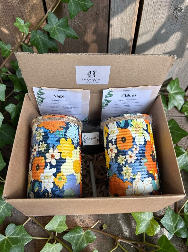 Tangerine Floral Garden Grow Your Own Herb Garden Gift Set